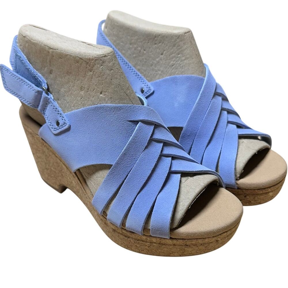 Clarks Collection Woven Leather Wedges Giselle Powder Blue Women's Size 8W NIB